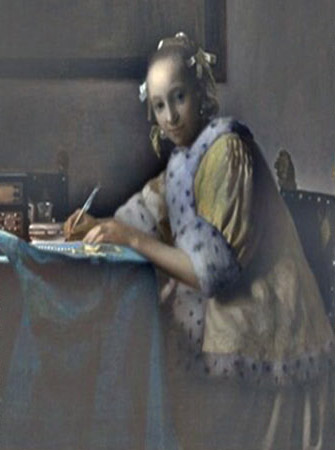 girl writing at a table